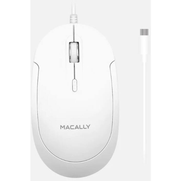 Alt View 4. Macally - Macally USB-C Optical Quiet Click Mouse for Mac/PC White (UCDYNAMOUSEW) - Optical - Cable - White, Silver - USB Type C - Silver.