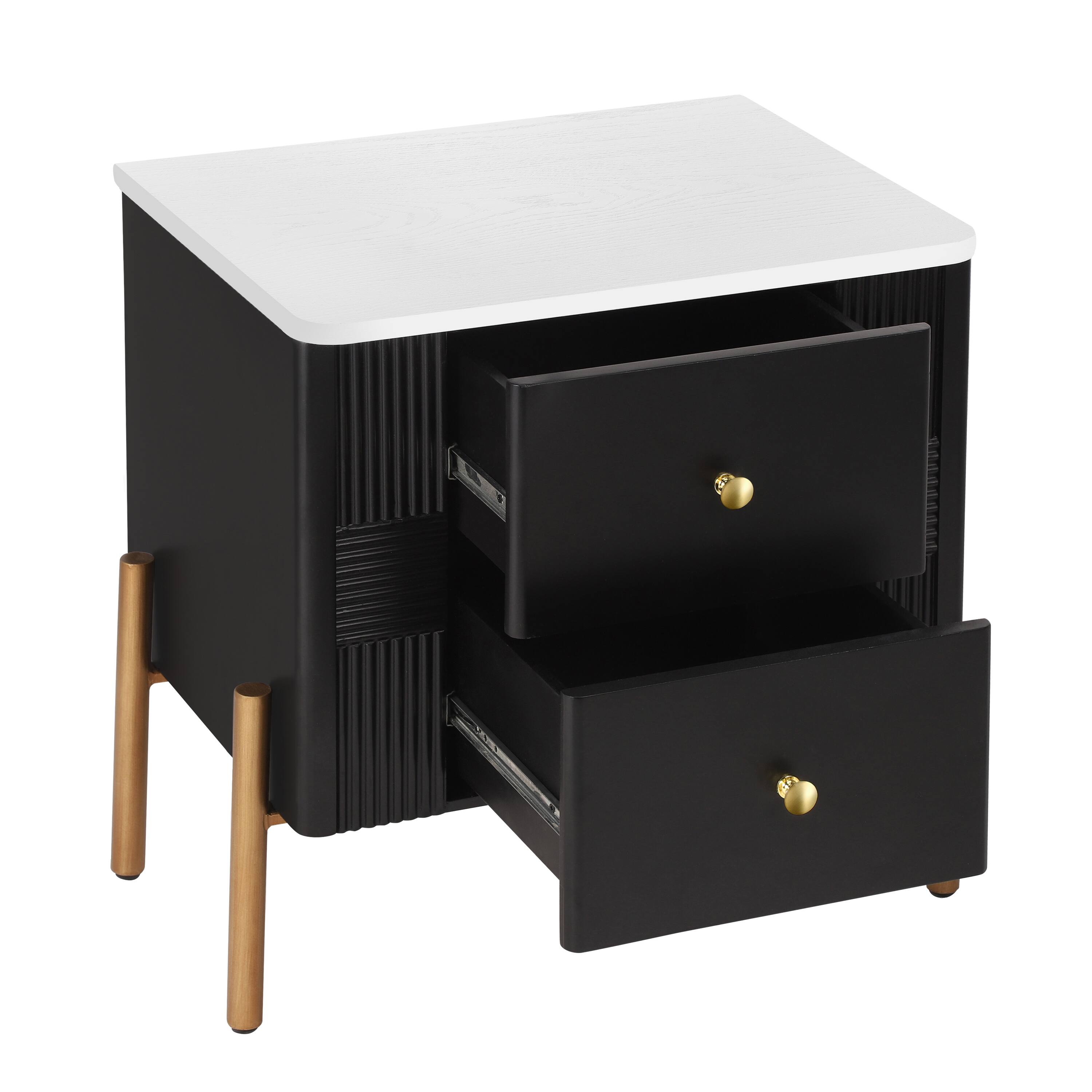 Alt View 5. Spaco - Spaco Modern Nightstand with Style - Fluted Design, 2 Drawers, Golden Handles & Legs - Ideal for Bedroom & Living - Black.