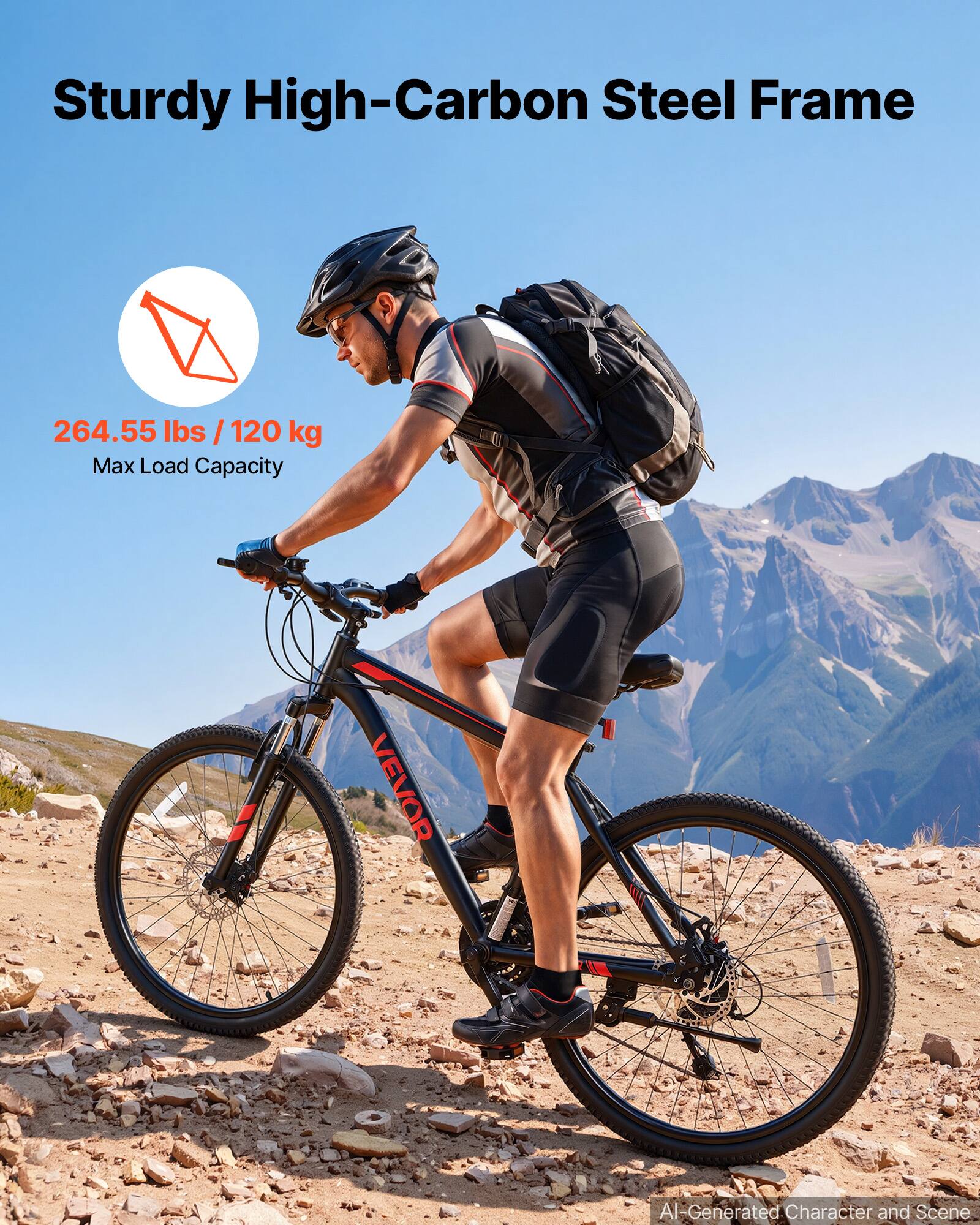 Sturdy High-Carbon Steel Frame  
264.55 lbs / 120 kg Max Load Capacity  
VEVOR  
AI-Generated Character and Scene