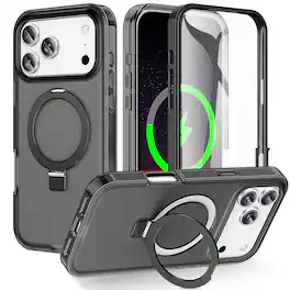 Dteck - for Apple iPhone 17 Pro Max Mag Safe Case, Ring Stand Built-in Screen Protector Full Body Cover - Black