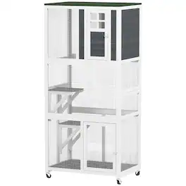 Pawhut - Wooden Catio Outdoor Cat Enclosure Weatherproof & Wheeled, Outside Cat House with High Weight Capacity