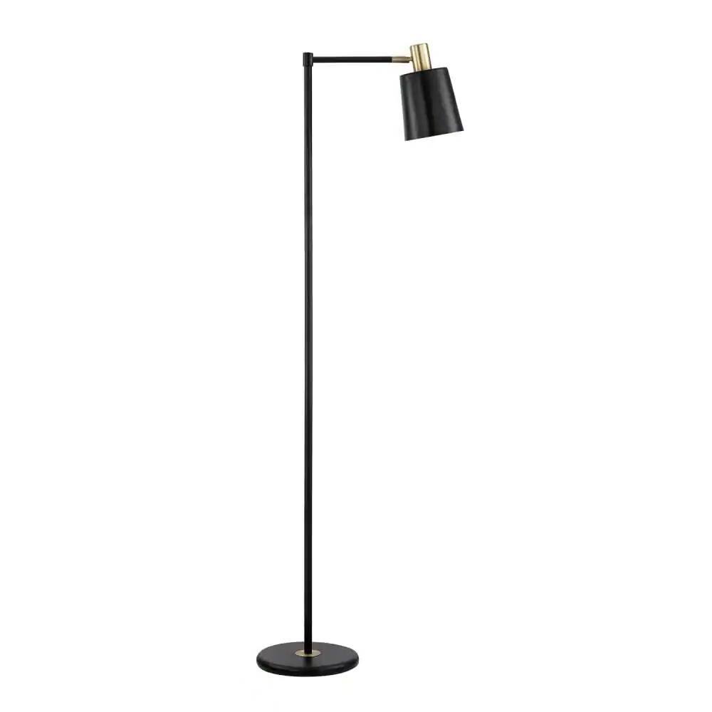 Front. Hivvago - 60-inch Industrial Modern Black Metal Floor Lamp with Gold Accents - Black.