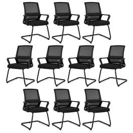 Gymax - Office Guest Chair Set of 10 Conference Reception Chair w/ Lumbar Support & Sled Base - Black