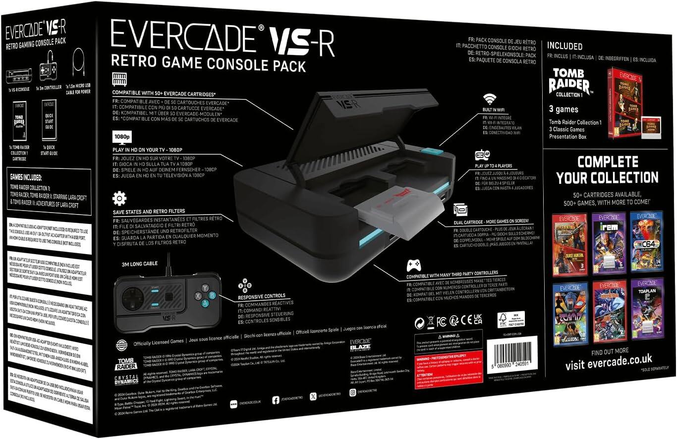 EVERCADE VS-R RETRO GAMING CONSOLE PACK

- COMPATIBLE WITH EVERCADE CARTRIDGES
- COMPATIBLE CARTOUCHES EVERCADE
- COMPATIBILE CARTUCCE EVERCADE
- KOMPATIBEL BER *COMPAT CARTUCHOS EVERCADE
- BAER 1080 PACK CONSOLE RTRO PACCHETTO CONSOLE GOCHI RETRO INCLUDED
- INCLUS INDEGRIFFEN PAQUETE CONSOLA RETRO INCLUIDA
- TOMB RAIDER COLLECTION games INTEGRE ITEGRATO
- ENGEBAUTE Classic Games
- CONECTIVIDAO Presentation CLOCTION CARTROGT GAMES NCLUDED
- RACE COLLECTION
- RADER RADER STARRING CROFT RATER ADVENTURES CROFT
- YOUR 10P JOJEZ VOTRE GIOCA SULLA SPIELE DEINEM FERNSEHER
- 100CP JUEGA TELEVISIN
- SAVE STATES RETRO FILTERS INSTANTANEES FILTRES RETRO
- SALVATAGGIC FILTR RETRO
- SPEICHERSTANDE RETROFILTER
