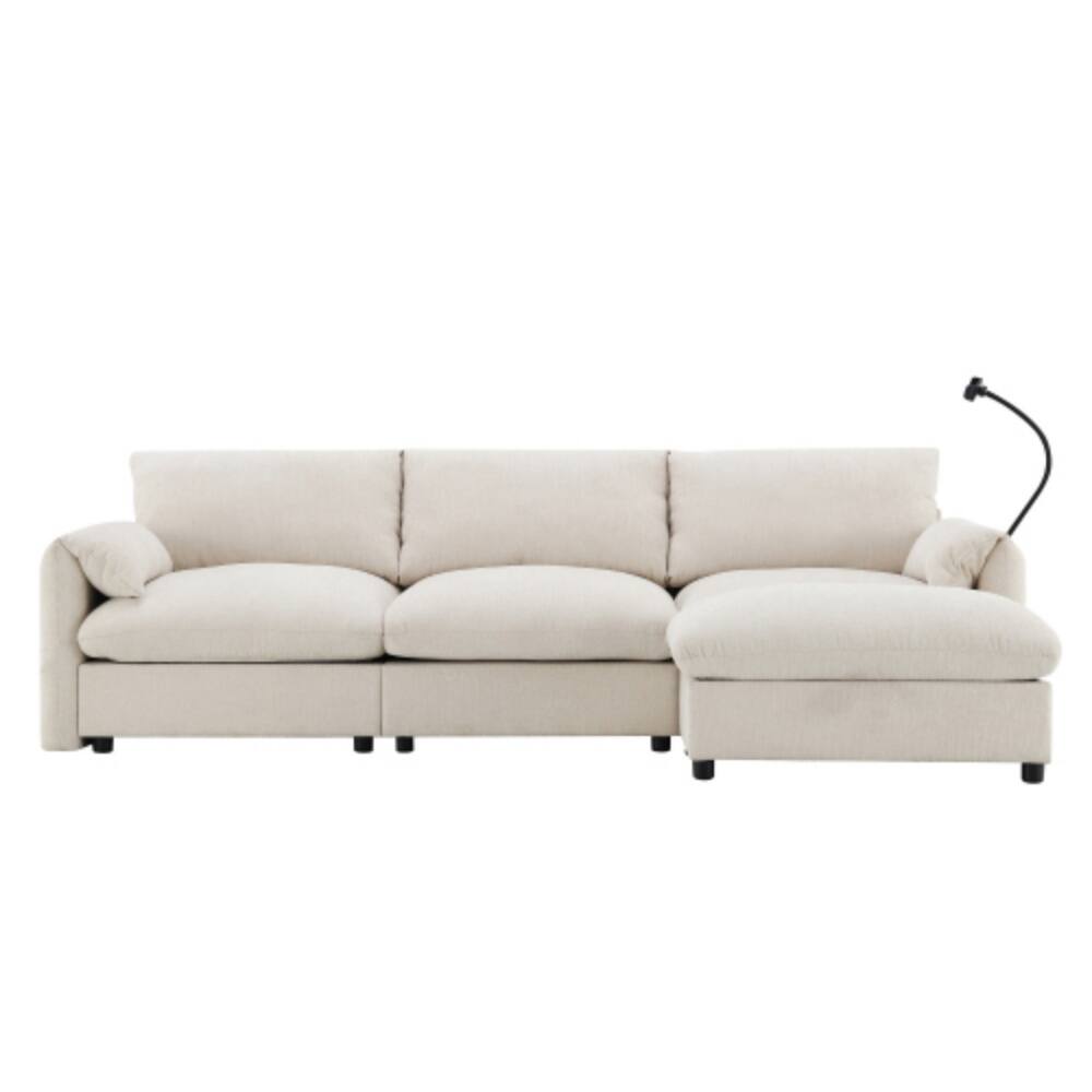 Alt View 6. LUCKY ONE - 96.5" L-Shape Chenille Sectional Sofa w/ Storage Ottoman USB Charger Phone Holder - Beige.