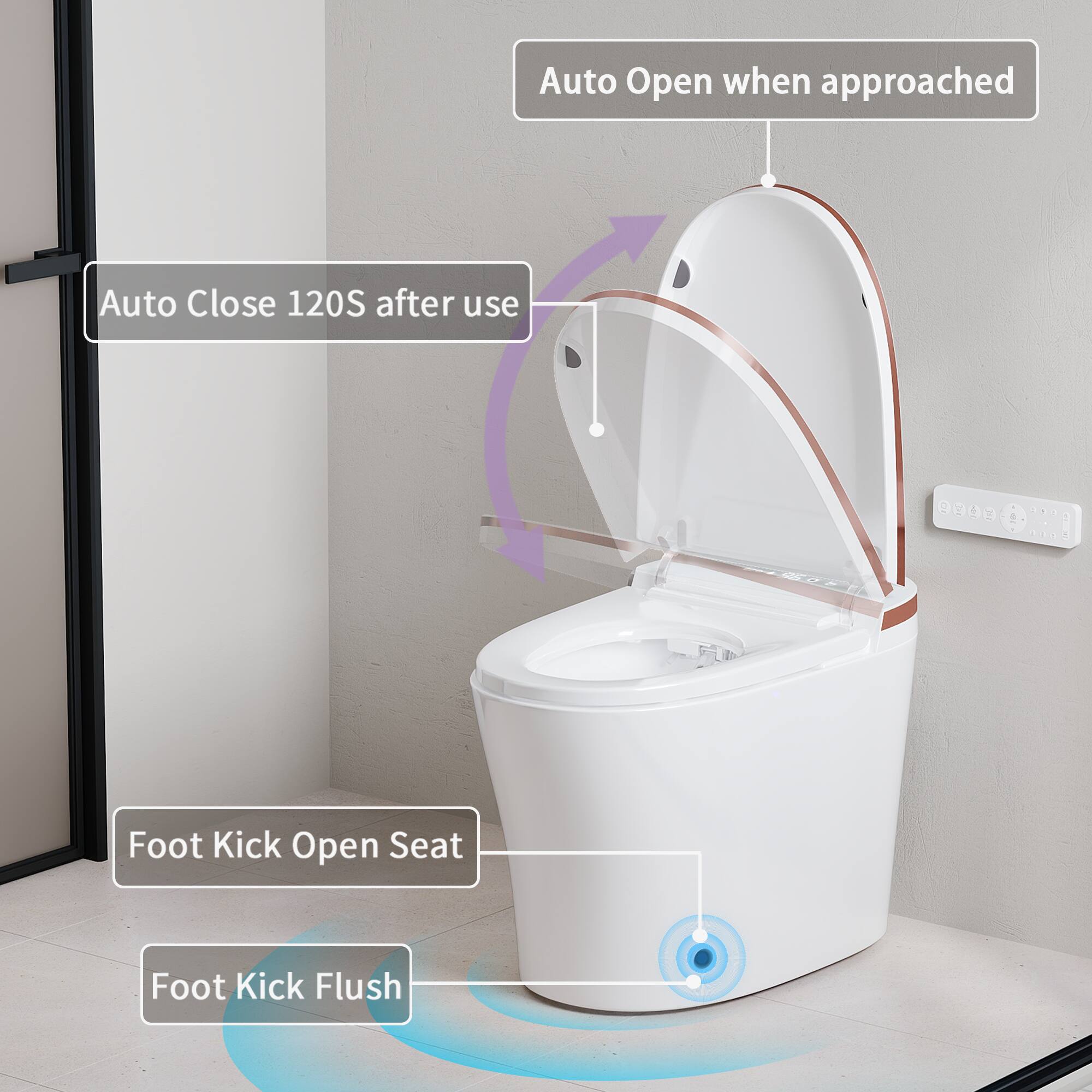 Auto Open when approached  
Auto Close 120S after use  
Foot Kick Open Seat  
Foot Kick Flush