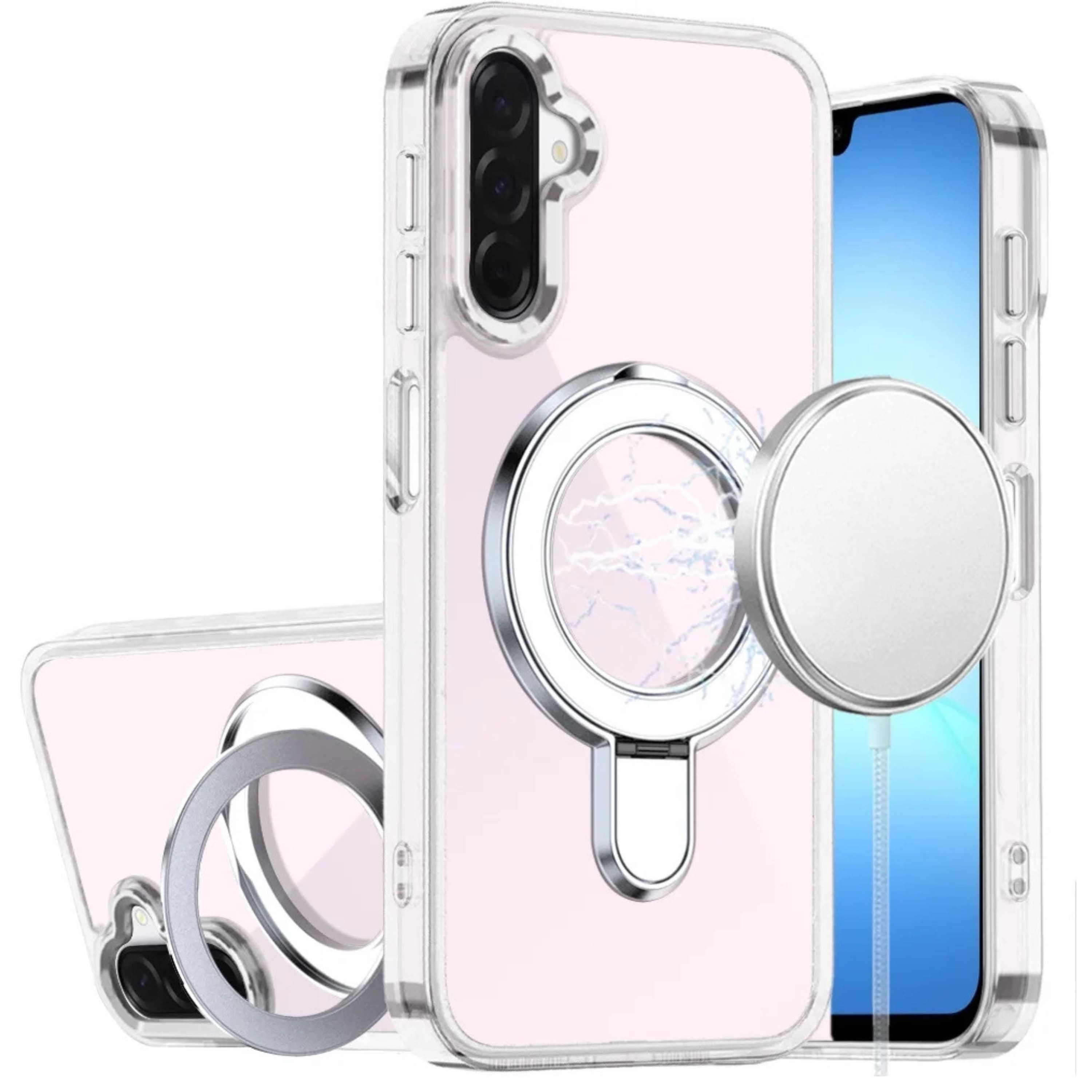Kitcheniva - Radiant Chrome Magnetic Circle Stand Case With Tempered Glass For Samsung A17 5G - Clear price history on PriceWatchPro