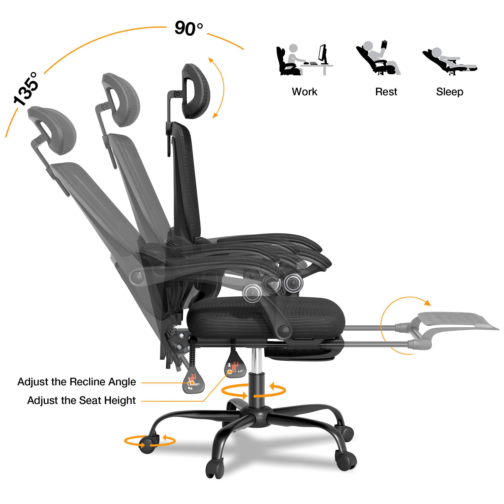 90° 135°

Work Rest Sleep

Adjust the Recline Angle

Adjust the Seat Height