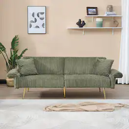 Tiramisubest - 79 inch corduroy sofa bed,foldable double sofa bed with folding armrests,suitable for living room and small space - Green