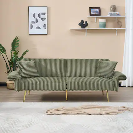 Front. Tiramisubest - 79 inch corduroy sofa bed,foldable double sofa bed with folding armrests,suitable for living room and small space,Green - Green.
