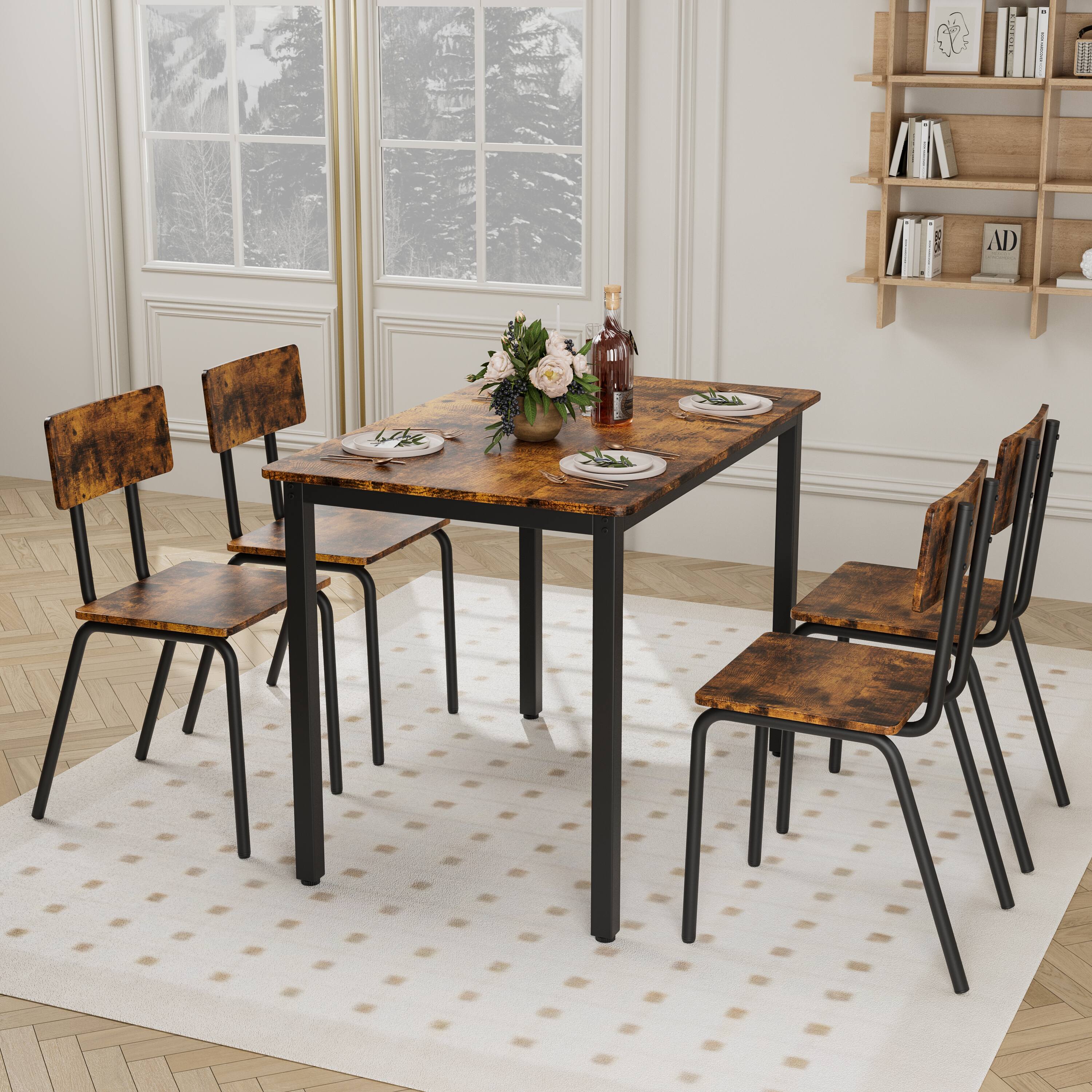 Alt View 1. Ecooso - 5-Piece Dining Table Set with 4 Chairs, 43" Metal Frame & MDF Kitchen Set, Easy to Clean - Brown.