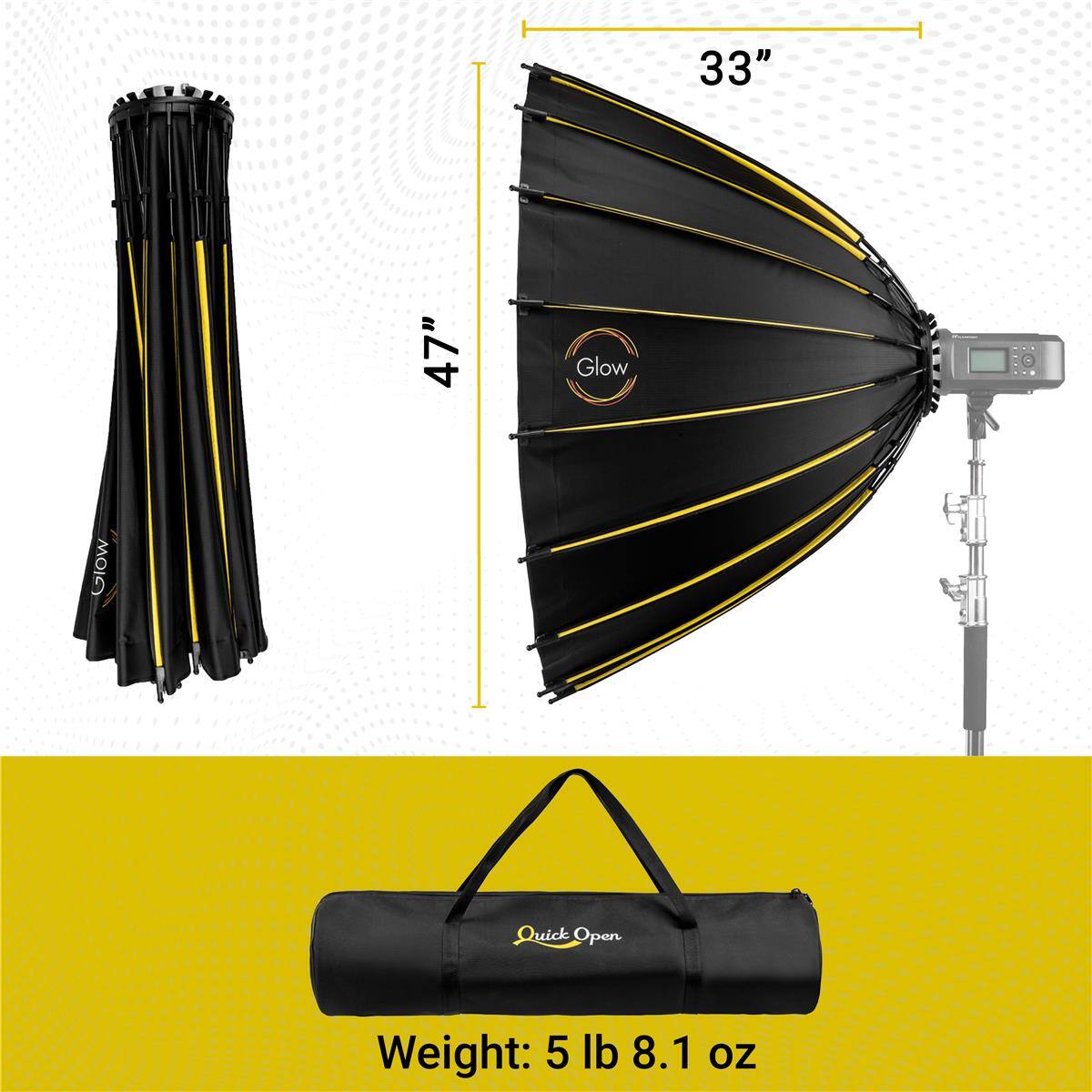 33" 47" Glow Quick Open  
Weight: 5 lb 8.1 oz