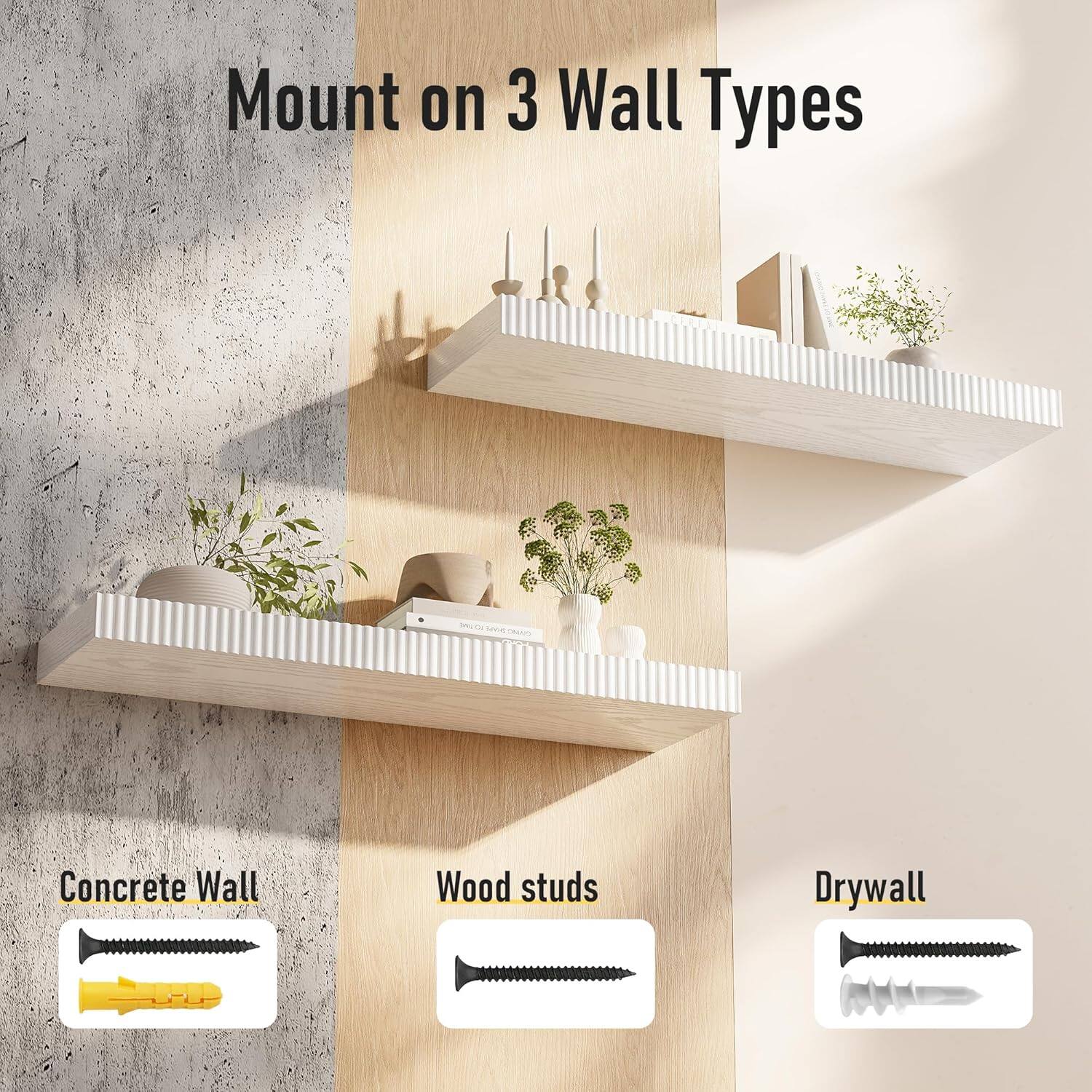 Mount on 3 Wall Types

- Concrete Wall
- Wood studs
- Drywall