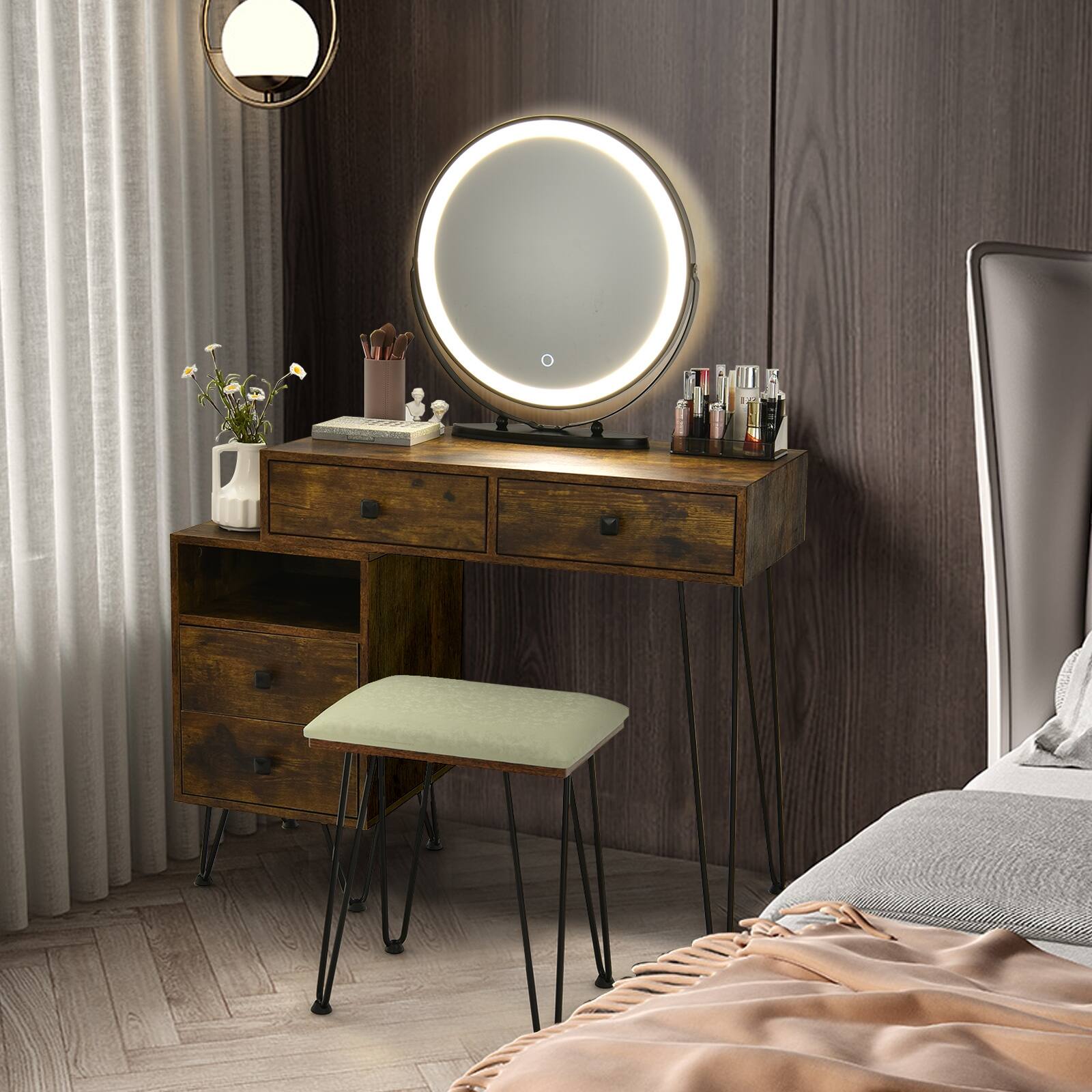 Alt View 1. Ecooso - Modern Dressing Table with Storage Cabinet - Brown.