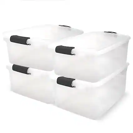 Front. Homz - Homz 64 Qt Clear Storage Organizing Container Bin with Latching Lids (4 Pack).
