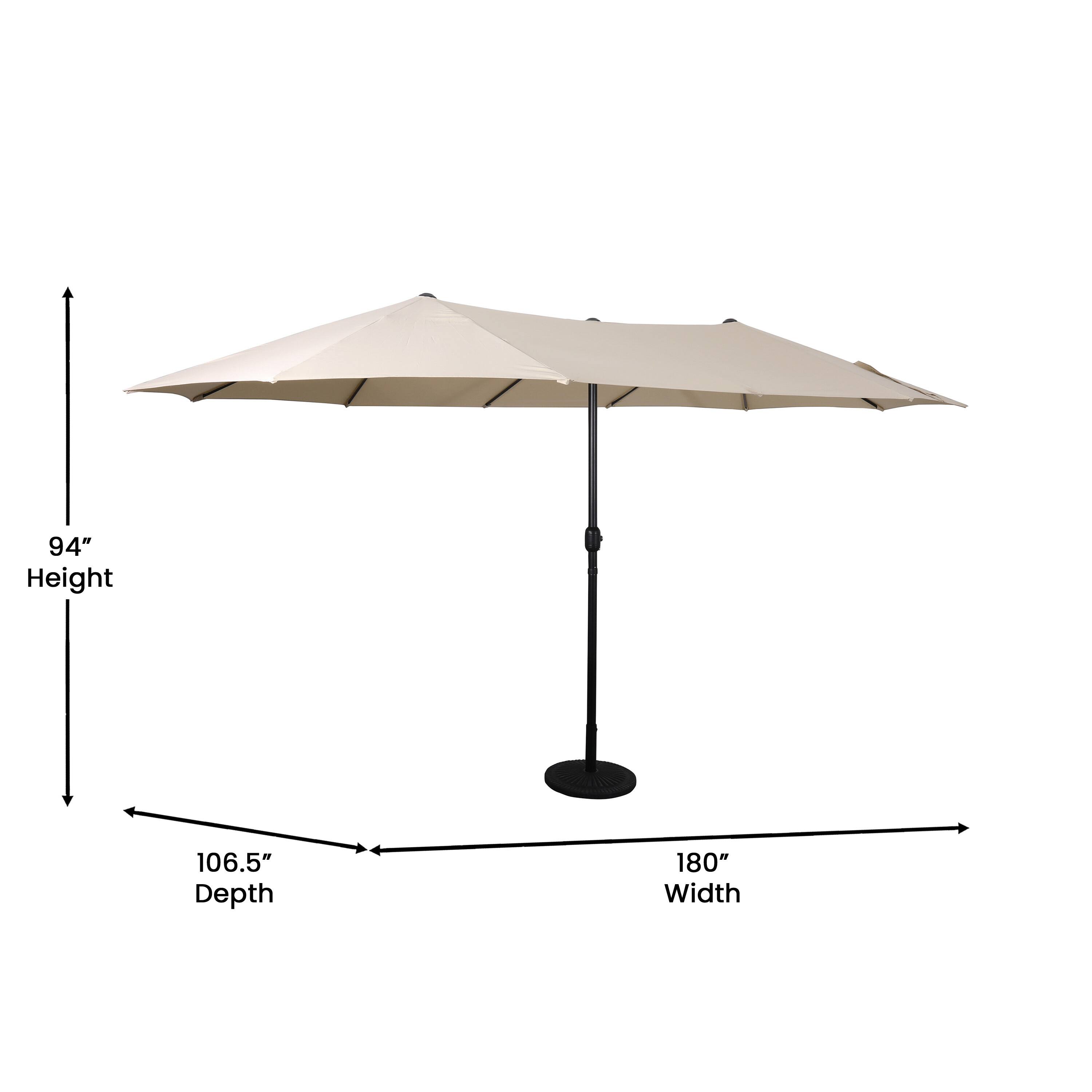 94" Height, 106.5" Depth, 180" Width