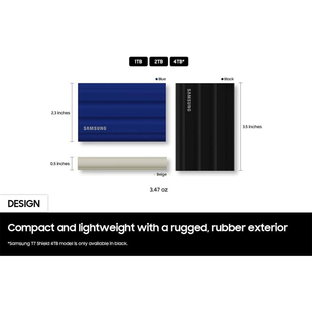Samsung 4TB Portable SSD T7 Shield USB 3.2; Black; MU PE4T0S/AM w
