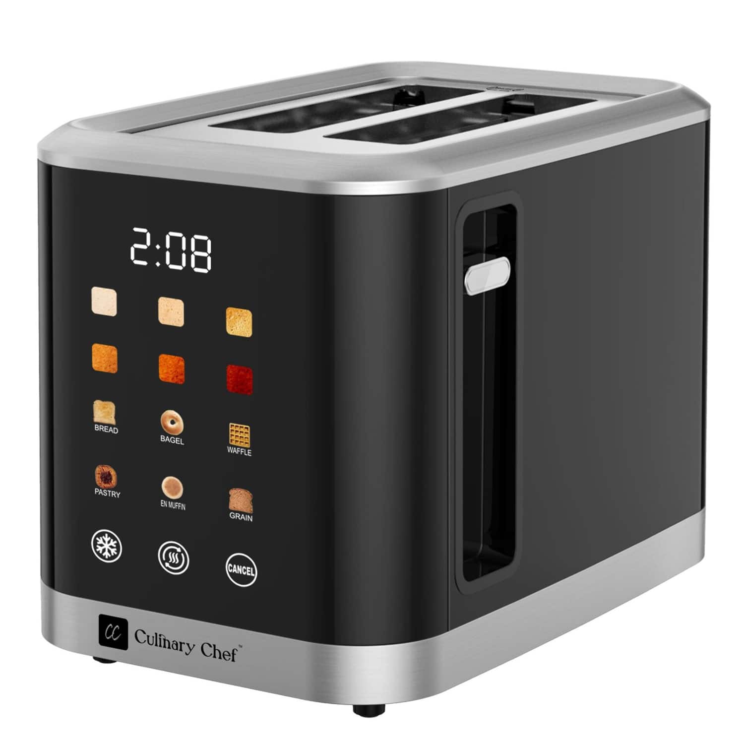 Culinary Chef - Ccto250- 2-slice Touch-screen Toaster With 6 Shade Settings - Black
