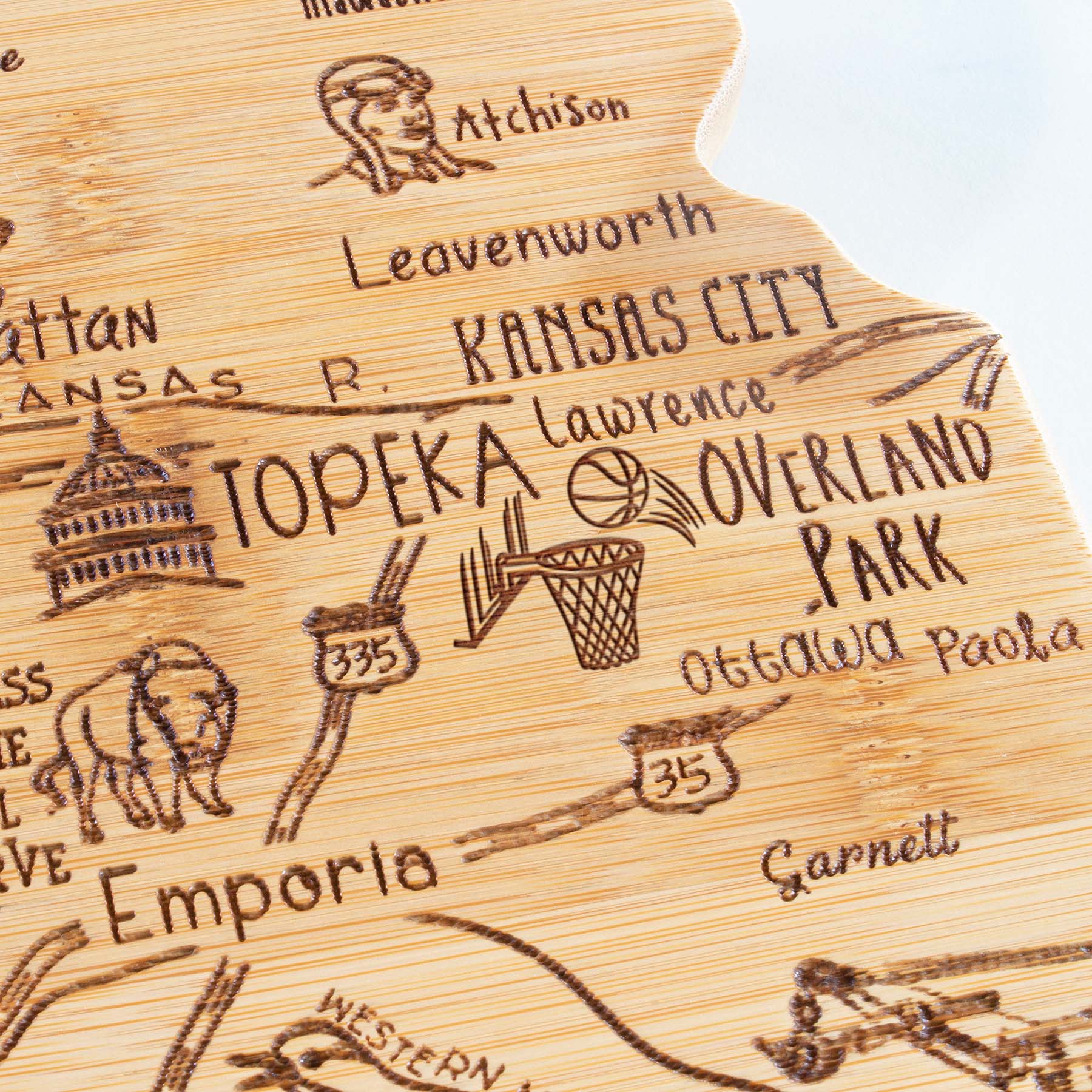 Here is the corrected and grouped text from the image:

- Atchison
- Leavenworth
- Kansas City
- Lawrence
- Topeka
- Overland Park
- Ottawa
- Paola
- 335
- Emporia
- Garnett
- Western

The text appears to be a list of locations, possibly from a map or a sign.