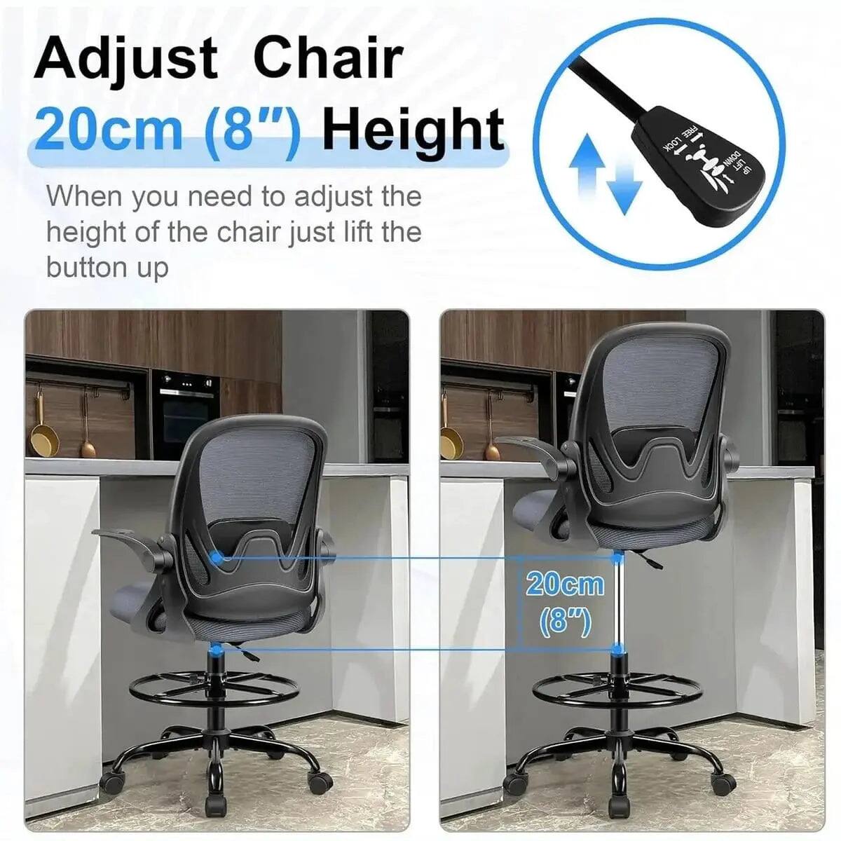 Adjust Chair 20cm (8") Height

When you need to adjust the height of the chair just lift the button up