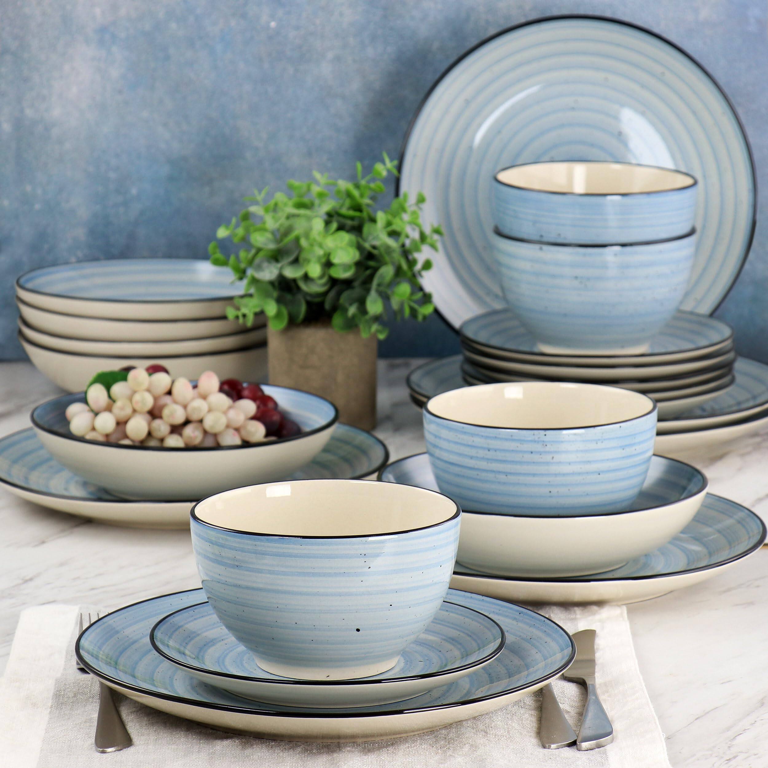 Alt View 2. Dazzed Corner - 24 Piece Round Stoneware Dinnerware Set - Light Blue.