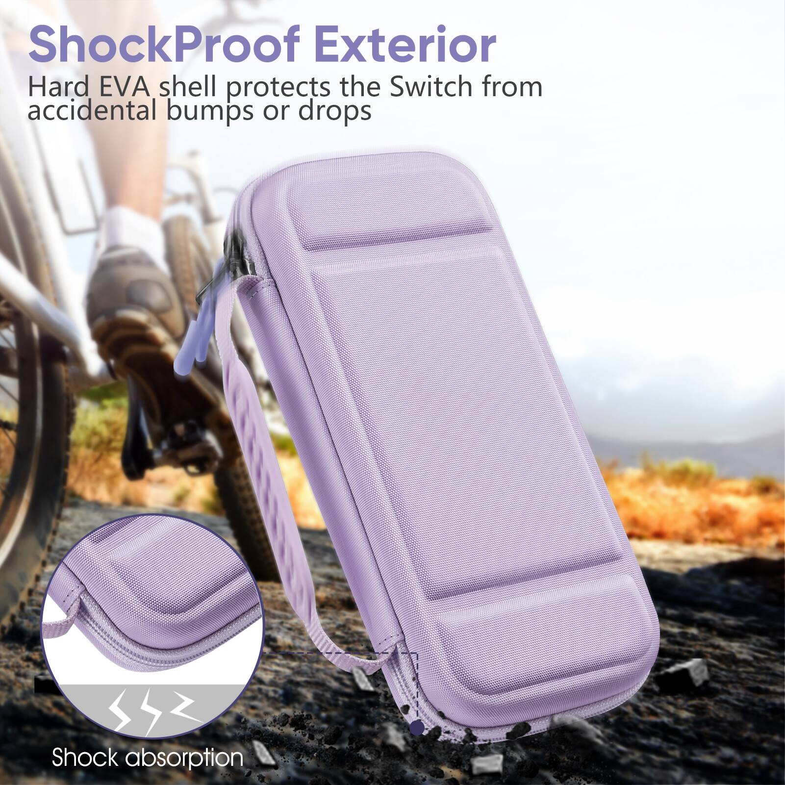 ShockProof Exterior  
Hard EVA shell protects the Switch from accidental bumps or drops  

SSZ Shock absorption
