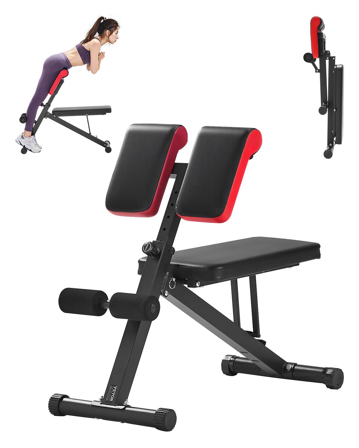 Front. VEVOR - Multi-Functional Weight Bench for Full Body Workout, Roman Chair Hyperextension Bench, 330 lbs Adjustable - Black+Red.