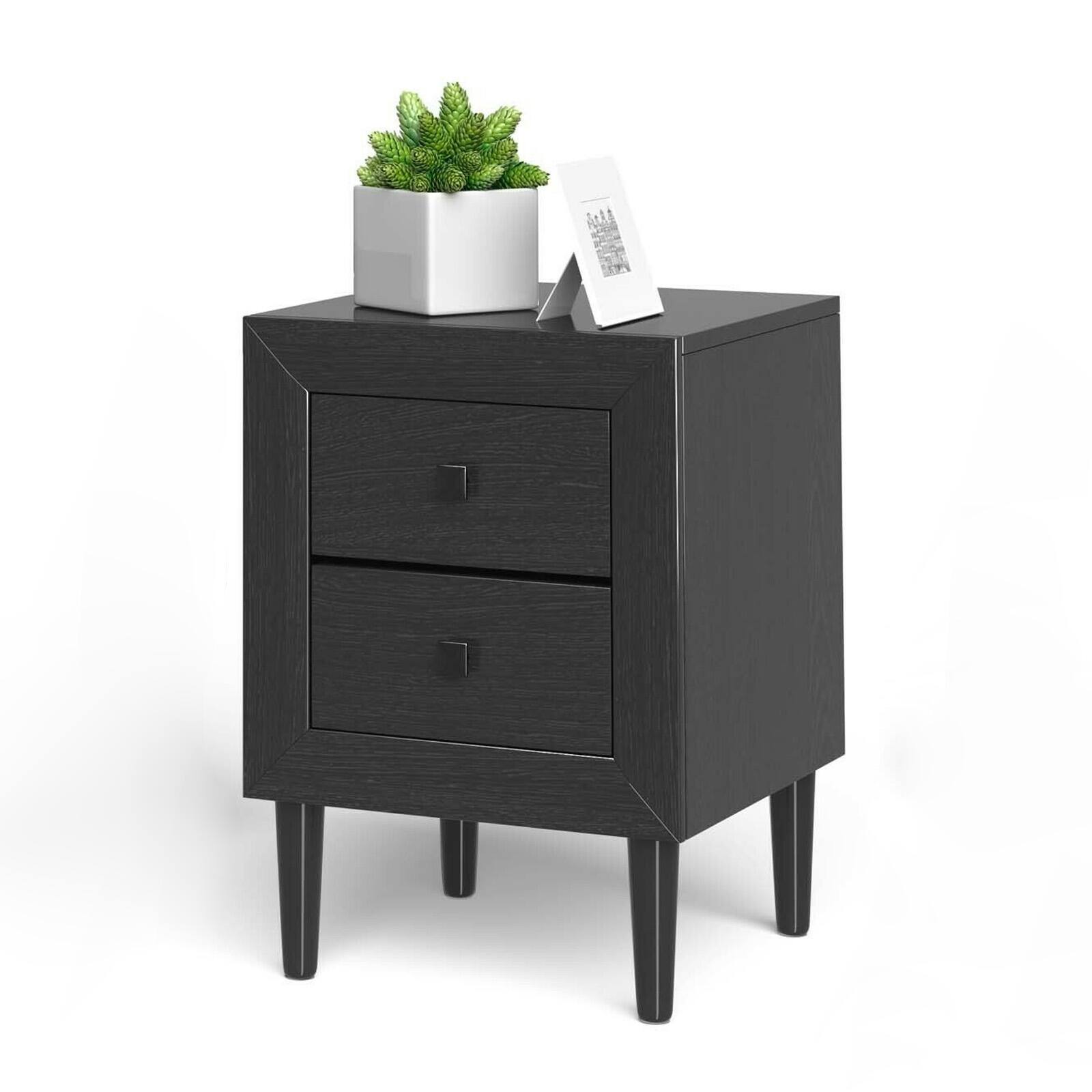Front. Ecooso - Nightstand Multipurpose Retro Bedside End Side Table with 2 Drawers for Bedroom (1-Pack) - Black.