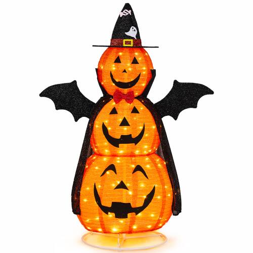 Front. Winado - 5FT Halloween Pop Up Collapsible Stacked Pumpkin with Pre-lit Light for Indoor Outdoor Front Porch Lawn Party Decoration - Orange.