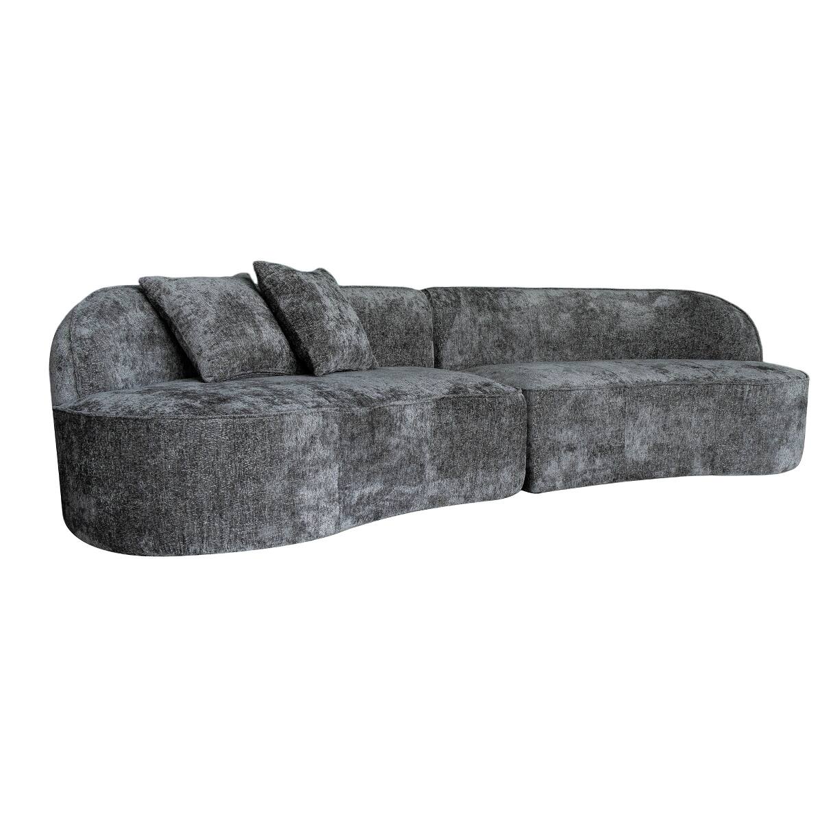 Alt View 1. Ropilly - Ropilly Curved Sectional Sofa, Dark Grey Chenille Couch with Deep Seats, Modern 4 Seat Modular Sofa - Dark Grey.