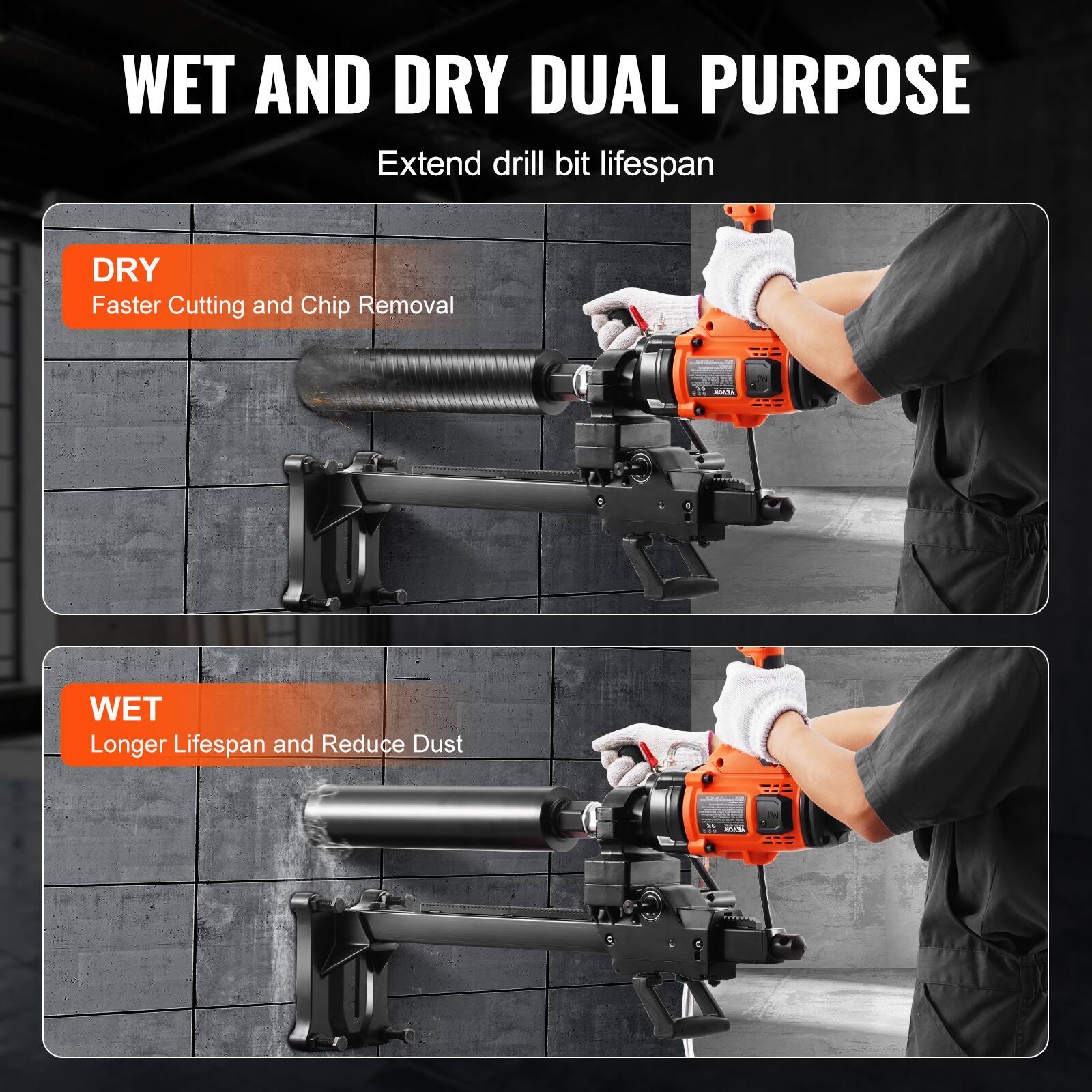 VEVOR Core Drill Machine, 0.8 6.3in Drilling Diameter Handheld Diamond ...