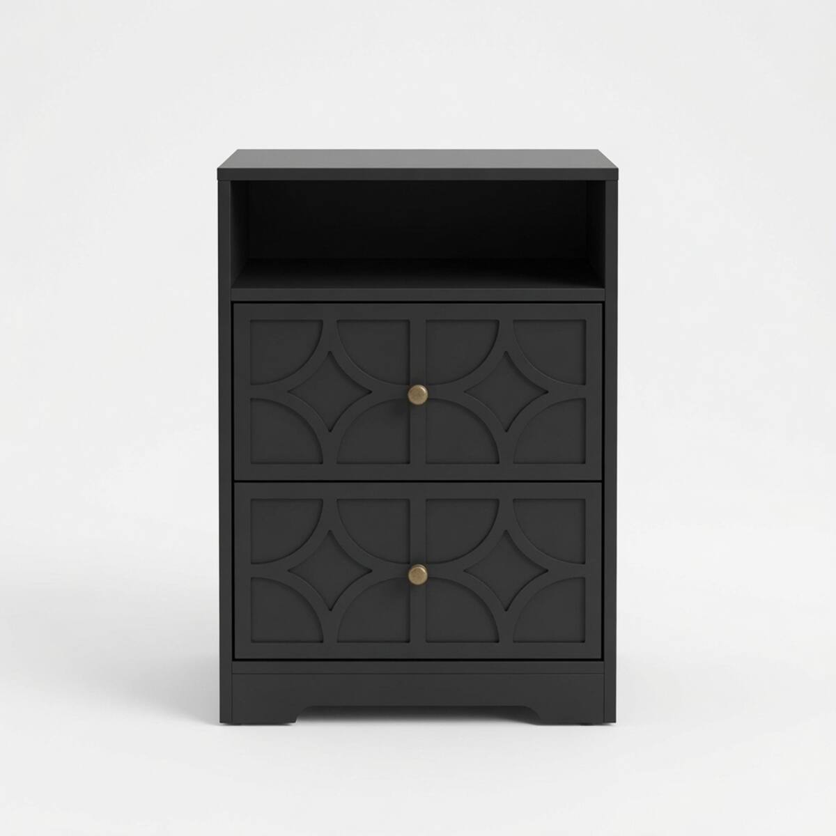Alt View 7. Loheer - Loheer Set of 2 Black Nightstands with Charging Station, Two Drawers and Open Shelf, 18.9-Inch Wide - Black.
