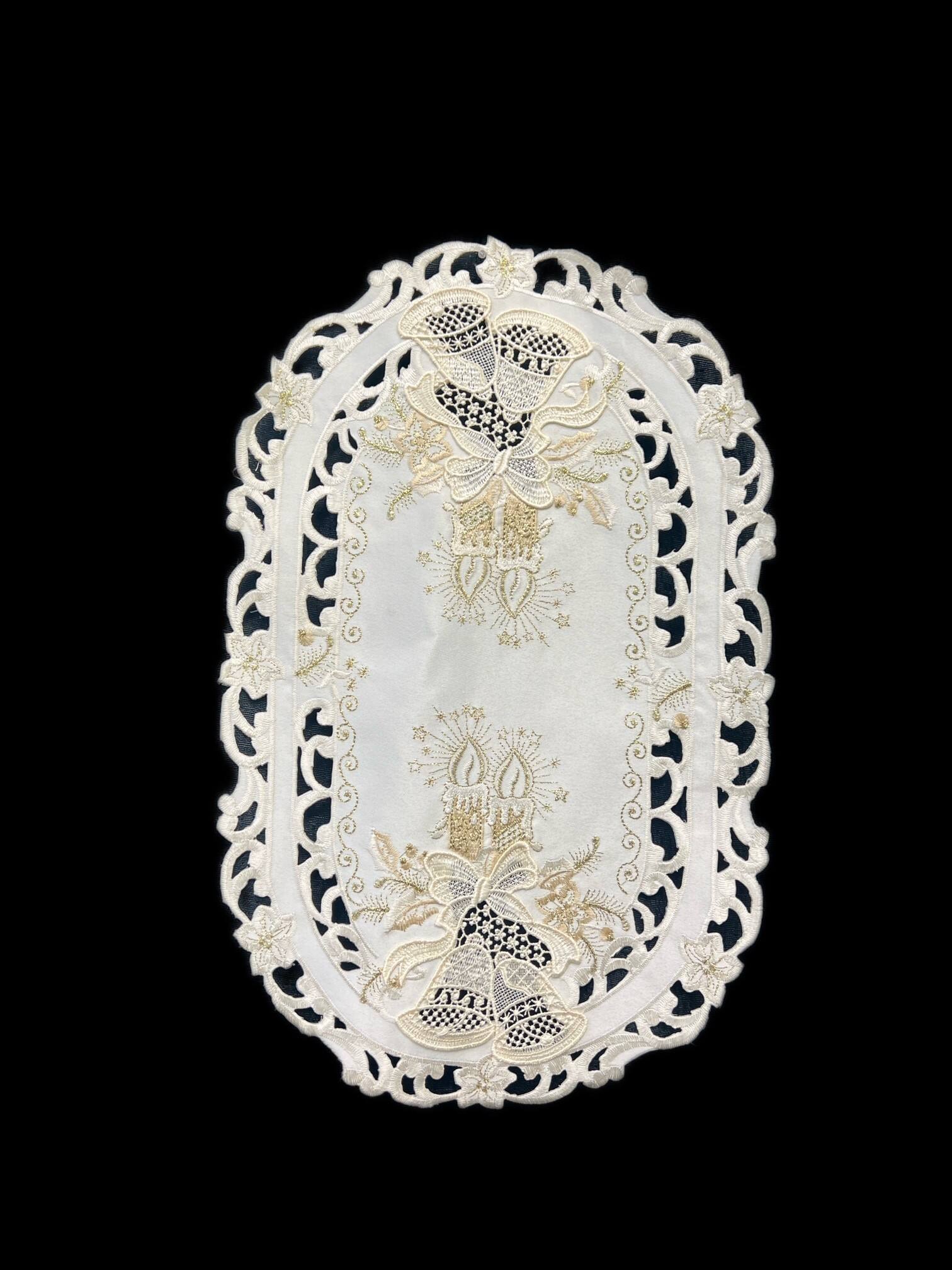 Jiallo - Christmas Candle Lace Embroidered Cutwork Placemat, 12 by 17 inch Table Linen - Beige