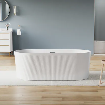 Front. WELLFOR - Elego 67 in. x 31.5 in. Acrylic Oval Freestanding Soaking Bathtub with Center Drain and Overflow - White.