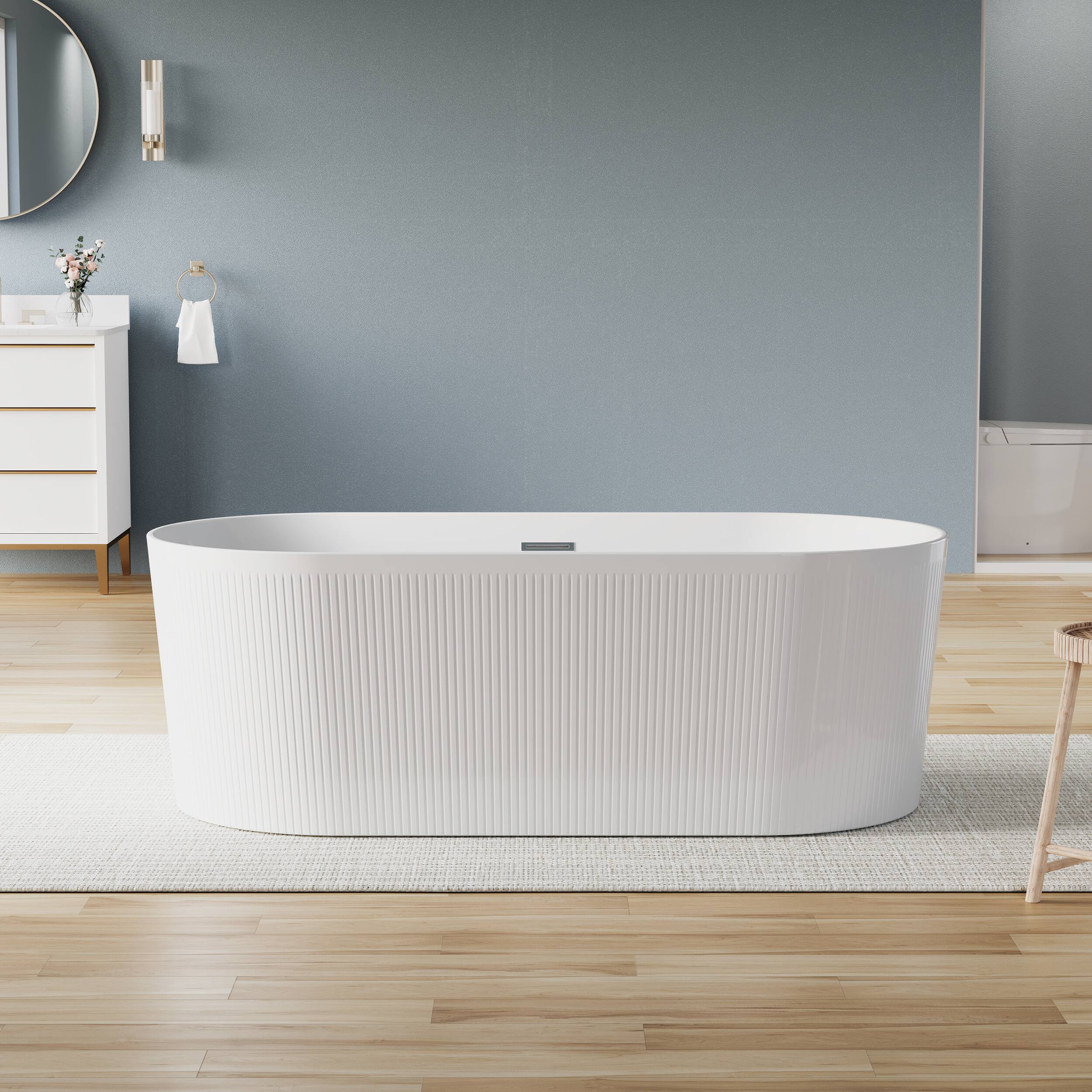 Front. WELLFOR - Elego 67 in. x 31.5 in. Acrylic Oval Freestanding Soaking Bathtub with Center Drain and Overflow - White.