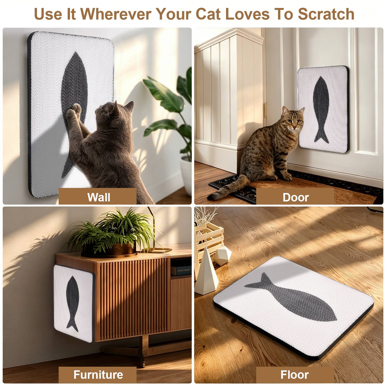 Use It Wherever Your Cat Loves To Scratch

- Wall
- Door
- Furniture
- Floor