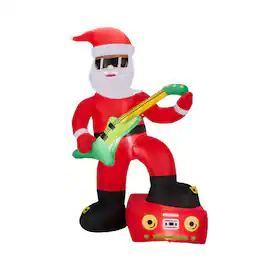 Winado - 7.5 FT Tall Christmas Black Santa Playing Electric Guitar Inflatable Decoration for Outdoor Air Blown Holiday - Red