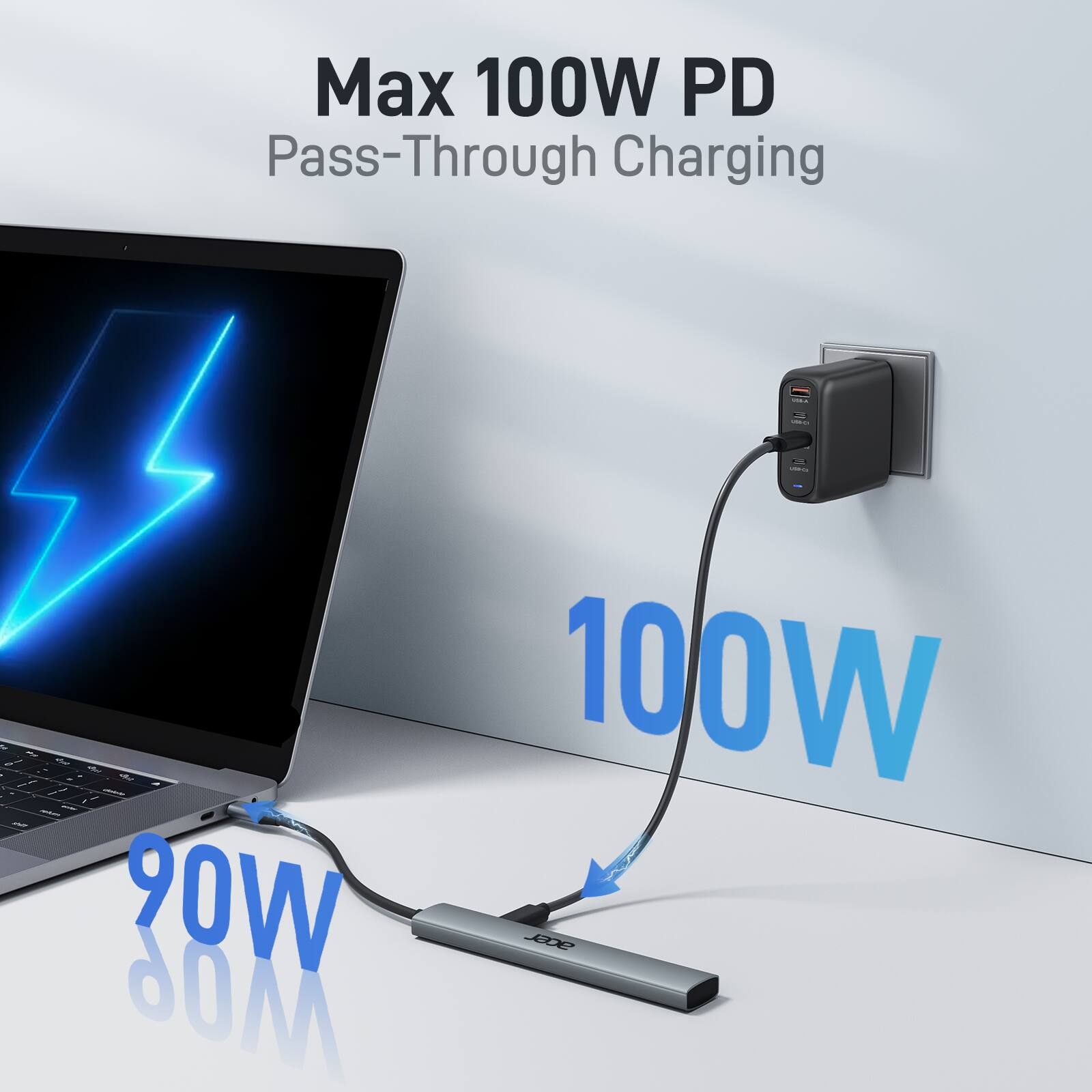 Max 100W PD Pass-Through Charging.