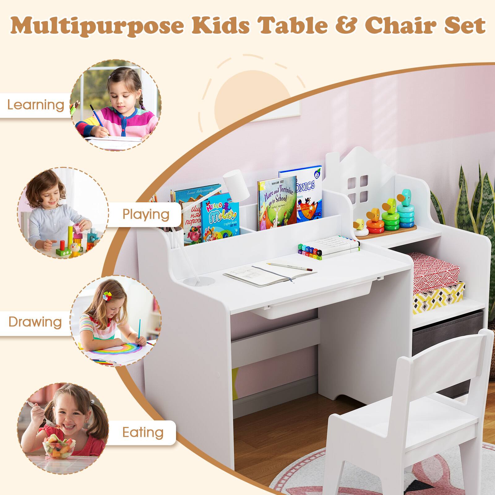 Multipurpose Kids Table & Chair Set

- Learning
- Playing
- Drawing
- Eating