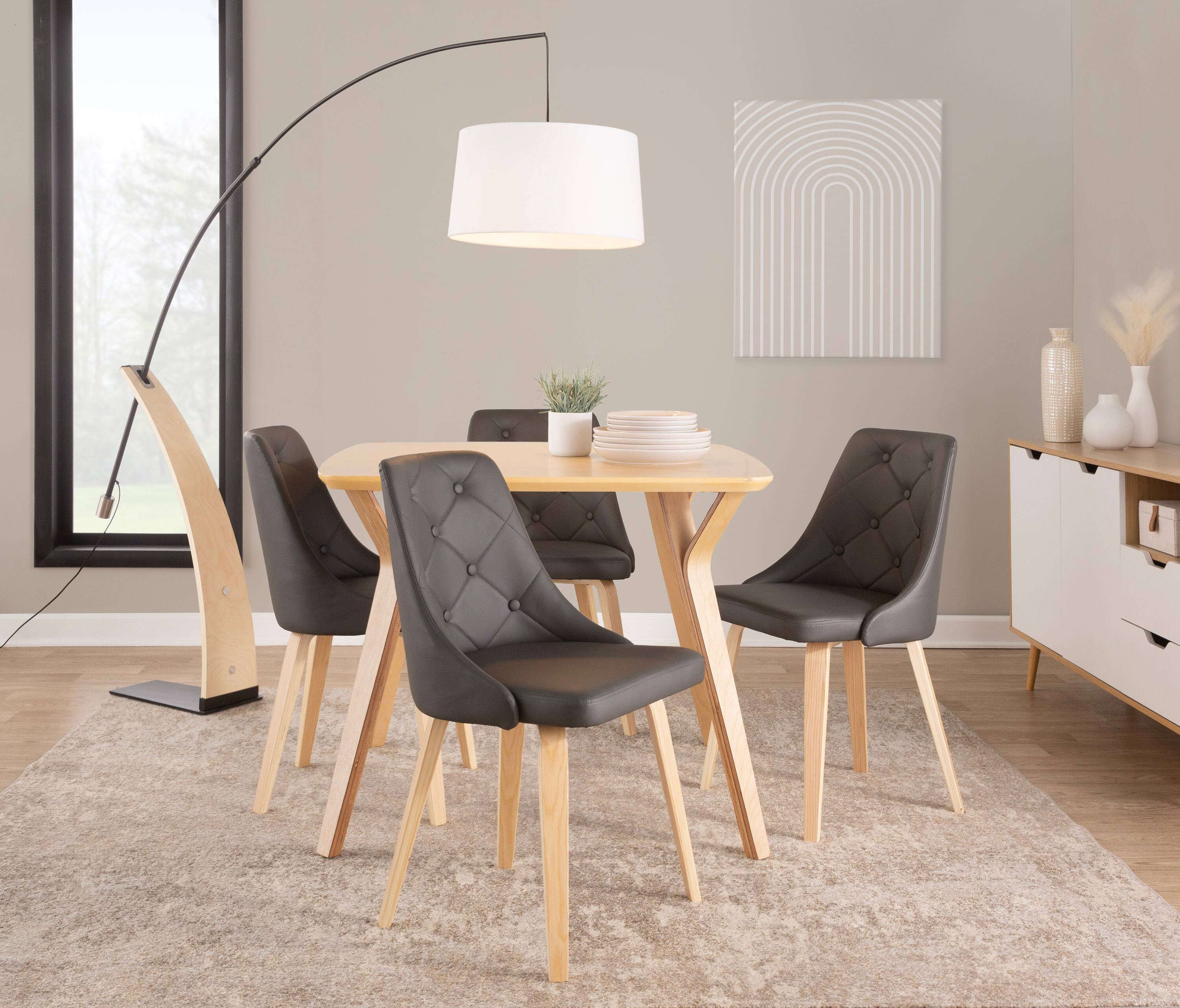 Alt View 3. Loheer - Loheer Natural Wood Floor Lamp with White Linen Shade for Living Room Bedroom Arched Standing Tall Light - Natural Wood,White.