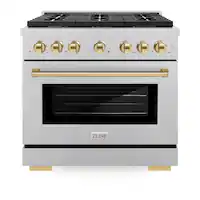 ZLINE - Autograph 36 in. Paramount Satin Steel Gas Range w/ 6 Burners & Gold Accents (SGRSZ-36-G) - Stainless Steel - Front_Zoom