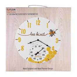 Taylor - Bee Kind Clock/Thermometer Resin Multicolored 14 in.