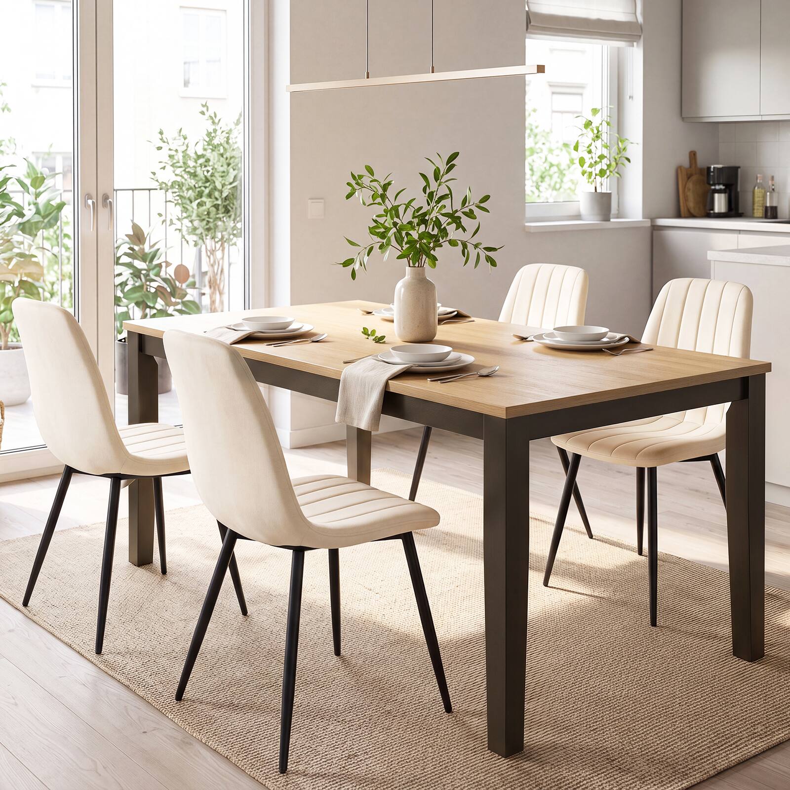 Alt View 1. Costway - Costway Dining Chairs Set of 4 with Sturdy Metal Legs,Curved Backrest, Seat for Dining Room - Beige + Black.