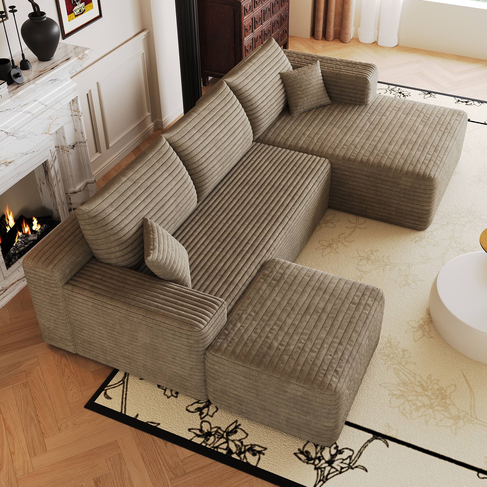 Alt View 3. Meqiodas - Modular Sectional Sofa, L Shaped Could Couch with Ottoman, Wide Deep Seat Comfy Couch for Living Room, Bedroom - Camel.