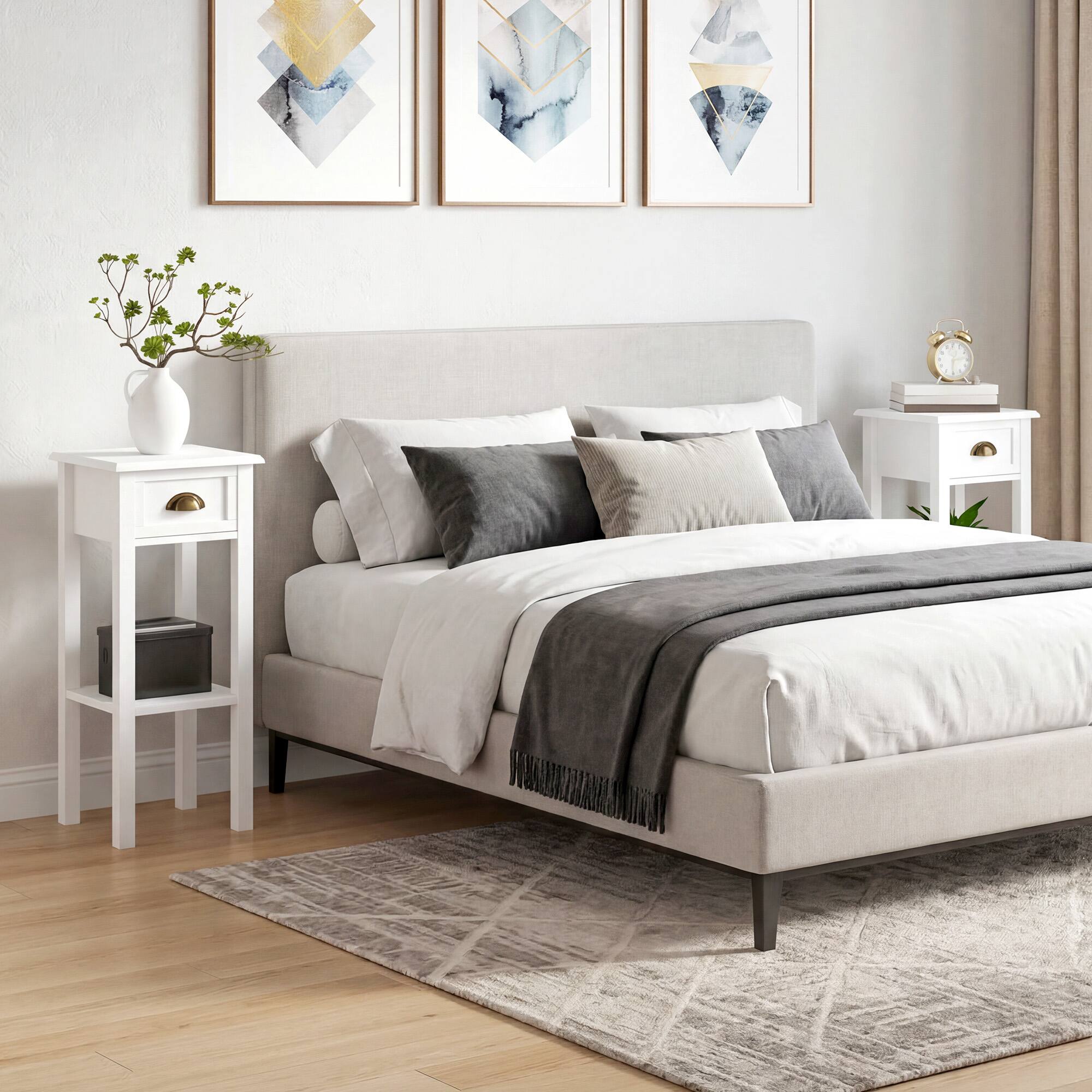 Alt View 1. Homcom - Side Tables Set of 2 with Drawer and Shelf - White.