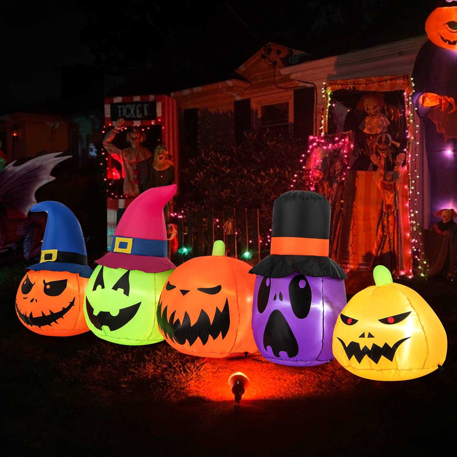 Alt View 11. Costway - 9 FT Inflatable Pumpkin Patch Family Blow up Yard Halloween Decoration with Built-in LED Lights and Witch Hats - Multicolor.