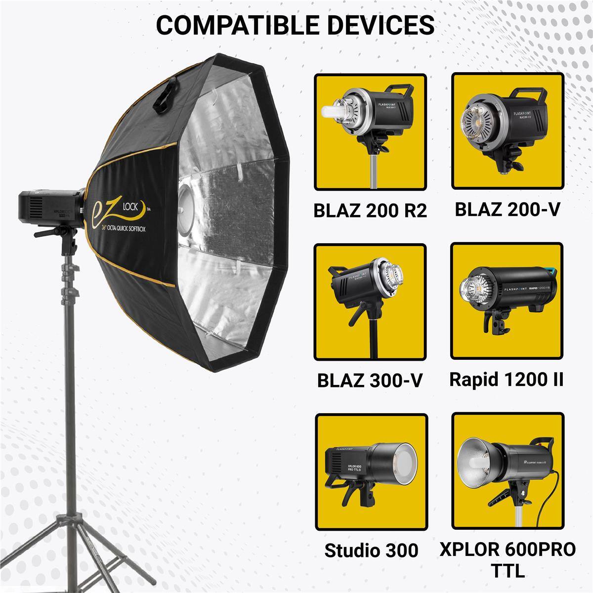 COMPATIBLE DEVICES

- eZ LOCK
- BLAZ 200 R2
- BLAZ 200-V
- BLAZ 300-V
- Rapid 1200 II
- Studio 300
- XPLOR 600PRO TTL