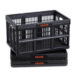 VEVOR - Plastic Collapsible Storage Bins, 45L 3 Packs, Stackable Folding Storage Crates with Handles, Holds 33 lbs Per Bin - Black