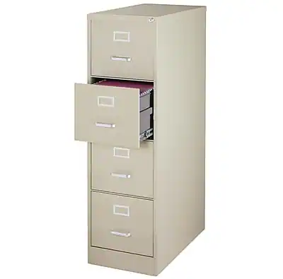 Front. Staples - Commercial 4-Drawer Vertical File Cabinet, Locking, Letter, Putty/Beige, 25"D (25162D) - Putty.
