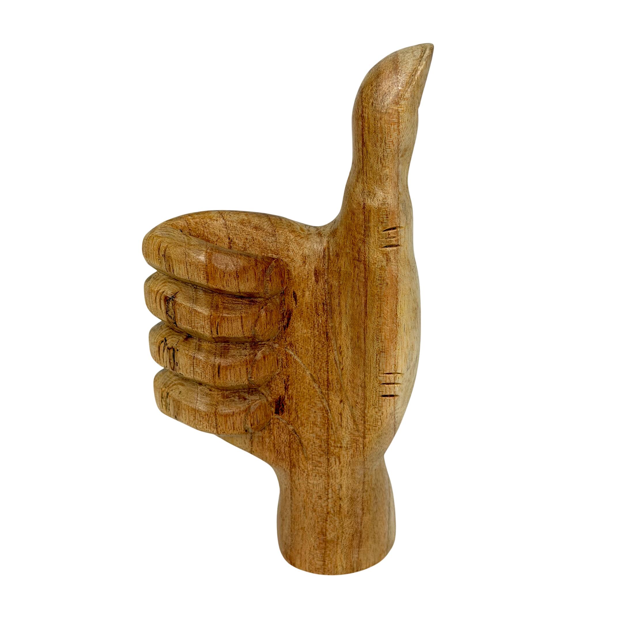 Alt View 1. Zeckos - Hand Carved Wood Thumbs up Hand Statue Natural Tabletop Decor 7.75 Inch Tall - Natural.